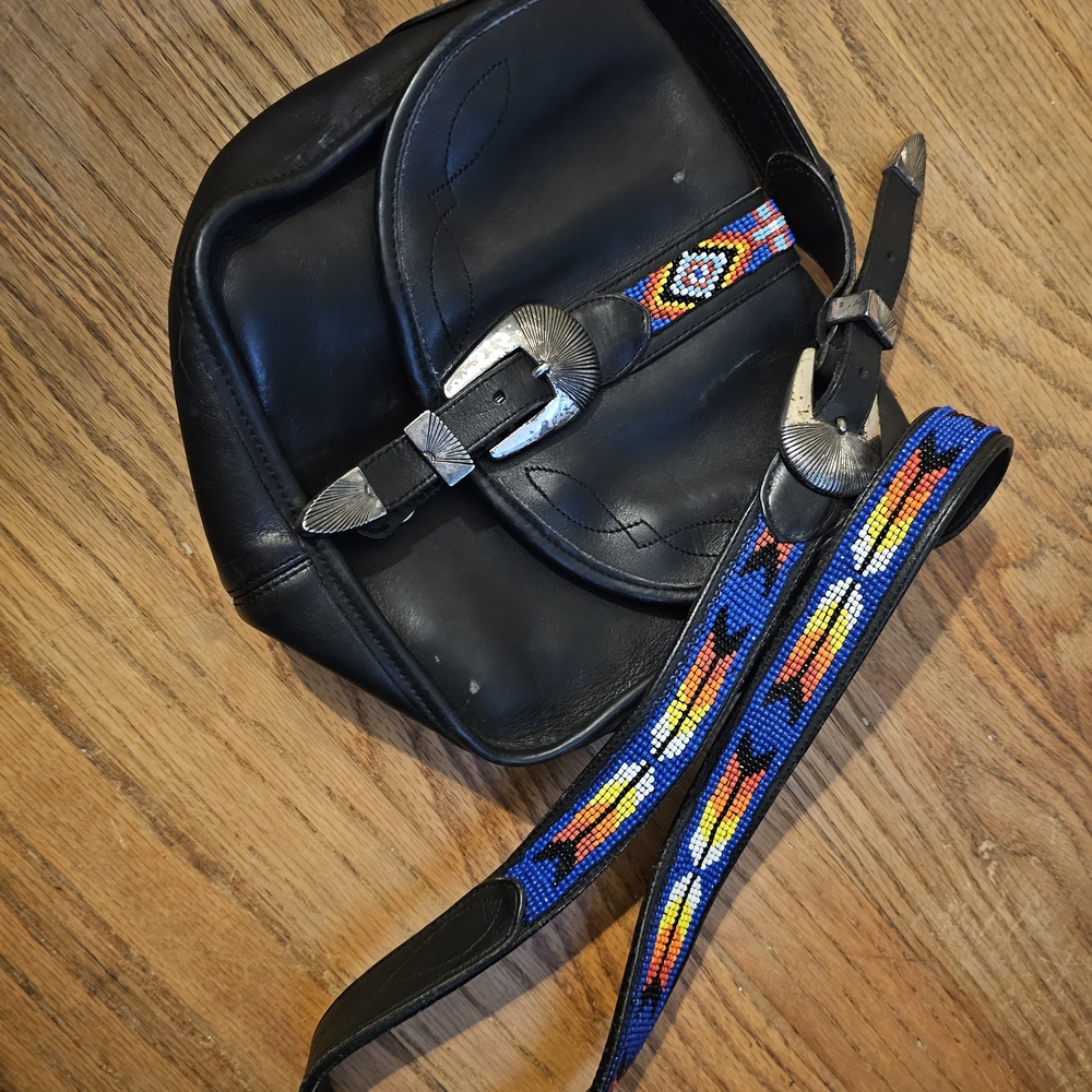 Brighton Black Leather Belt Bag with Colorful Beaded Strap